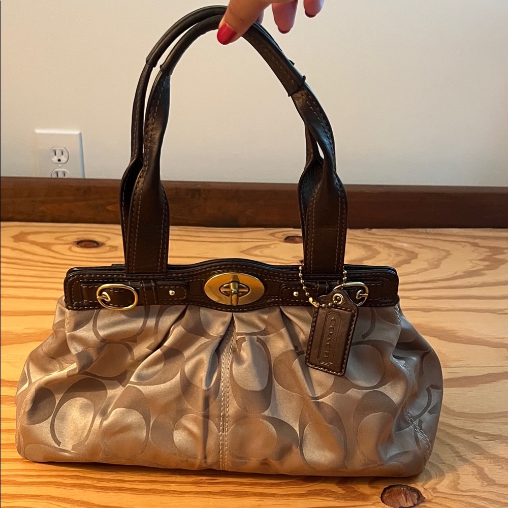Vintage Coach Brown and Tan Shoulder Bag